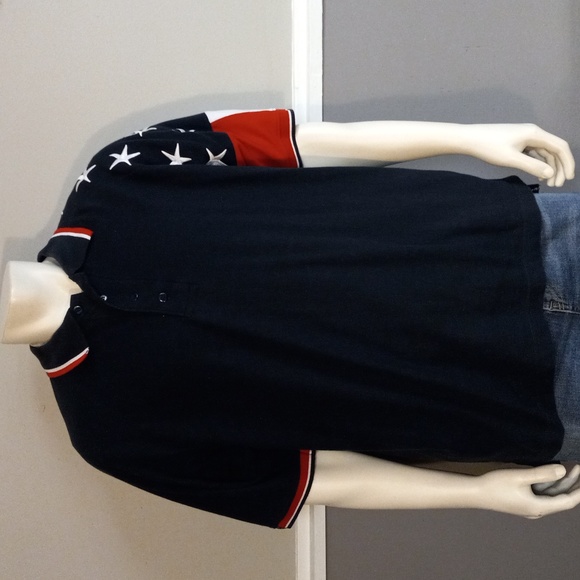 ROCKPOINT FREEDOM RED,WHITE &BLUE SHORT SLEEVE POLO SHIRT WITH STARS ON SHOULDER - Picture 2 of 12